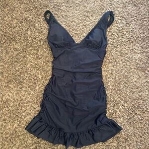 Elegant Navy Blue Women's One Piece Swim Dress